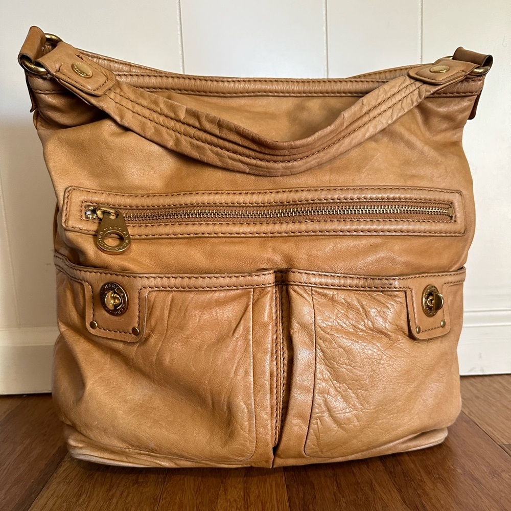 Vintage Marc Jacobs Leather Handbag Purse Soft Slouchy Turnlock Satchel Beige